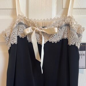 Stunning! Polo Ralph Lauren 100% Silk Black Chemise with Cream Lace - NWT